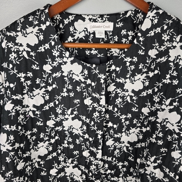 COLDWATER CREEK Floral Structured Jacket Blazer Crew Neck Black White Womens 24 - Picture 4 of 15